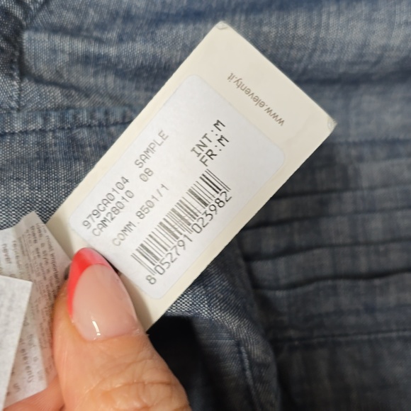 Eleventy Soft Denim Pleated Pintucj Mens Button Front Chambray tuxedo shirt M - Picture 6 of 11